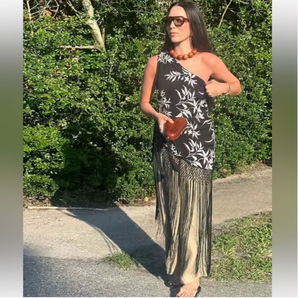 ZARA ASYMMETRIC EMBROIDERED TASSELS FRINGED TOP DRESS